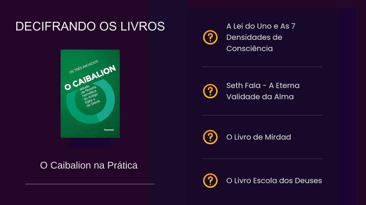 Livros abordados na Escola do Alquimista